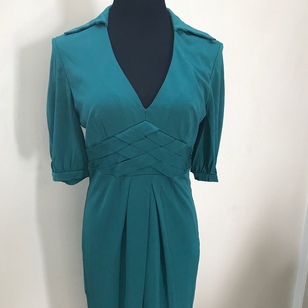 Karen Millen Teal V-Neck Braided Waist Midi Dress